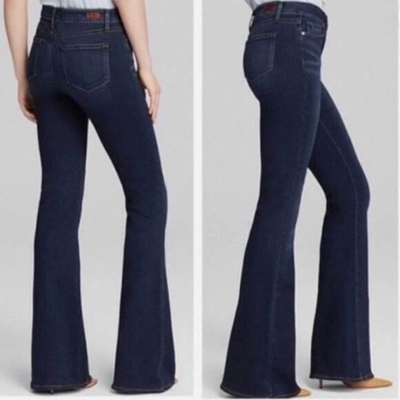 Paige Womens 28 High Rise Bell Canyon Flare Jeans Dark Denim - Picture 1 of 9